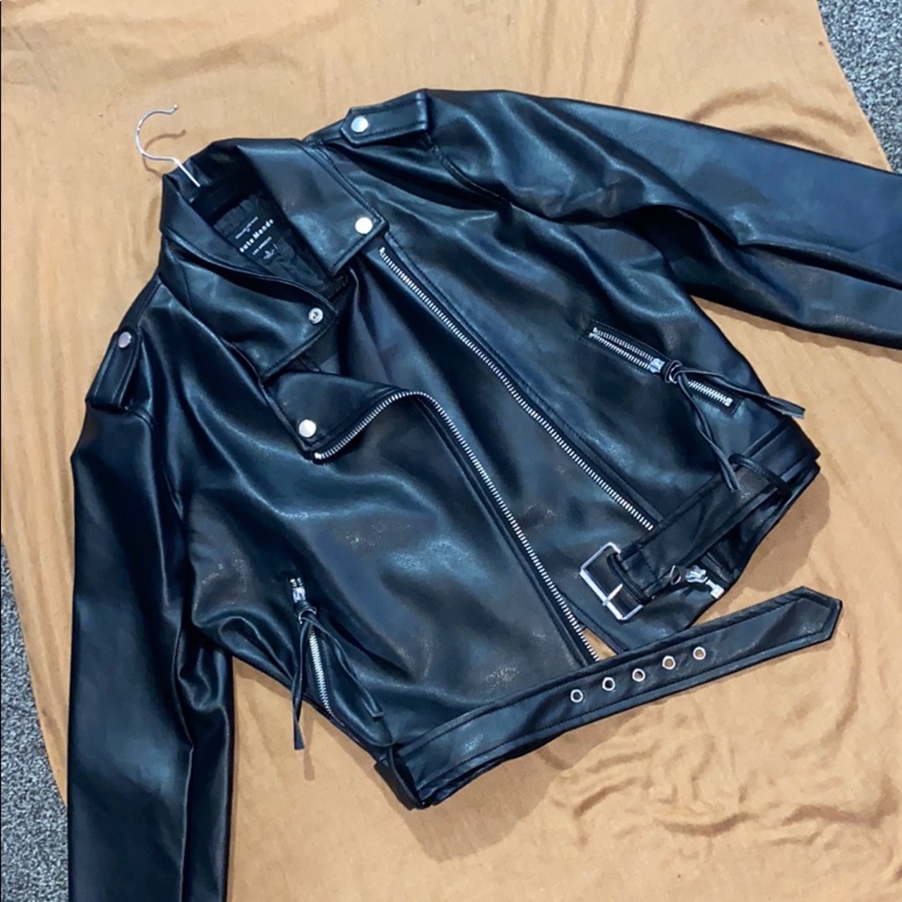 Black Faux-Leather Biker Jacket
